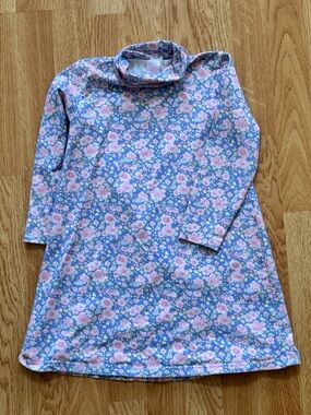 Stitchy Fish Girls' Blue Floral Long-Sleeve Dress with Pink Blooms- NWOT